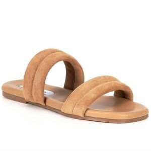 New Steve Madden Womens Wizen Leather Suede Straps Sandal brown sole Slide 8
